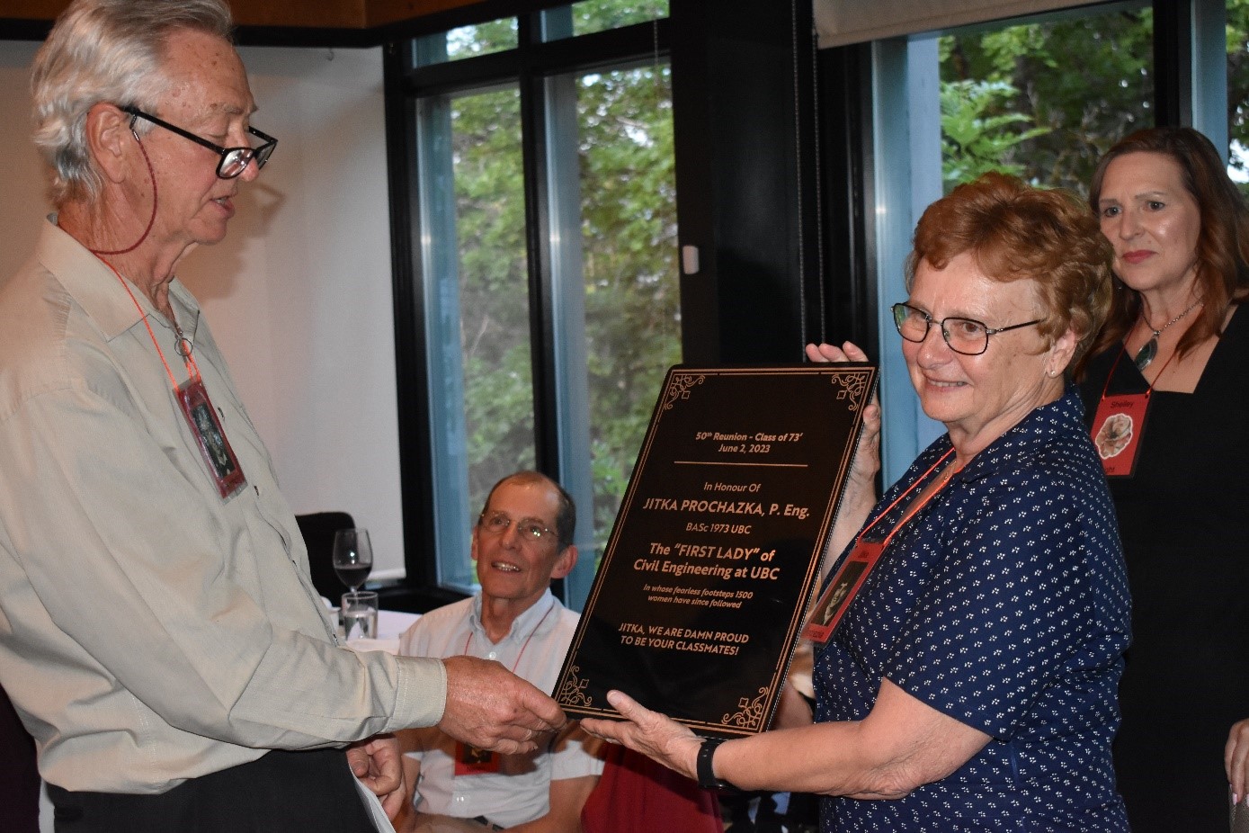 Dan McKerracher, on behalf of the whole class presents the commemorative tablet to Jitka Prochazka