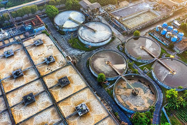 Aerial view of sewage treatment plant