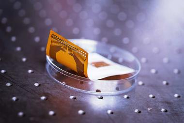 Close up photo of a flexible microchip