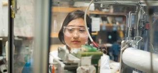 An engineering co-op student in the lab